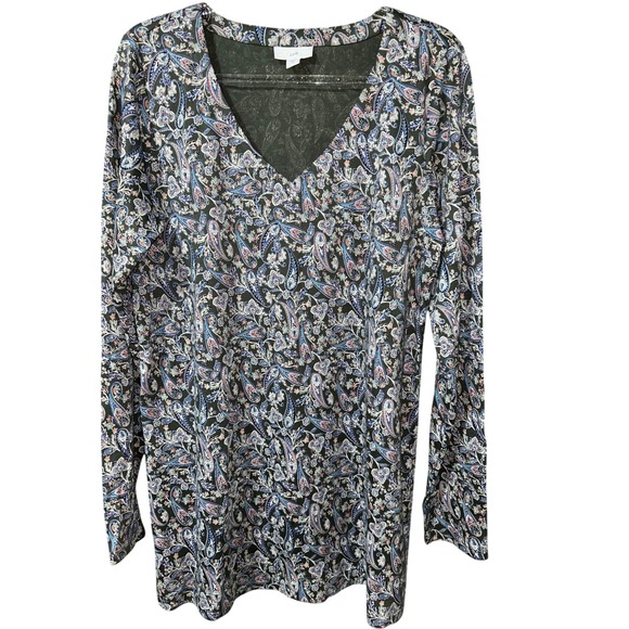 J. Jill Tops - J.‎ Jill Green Paisley V-Neck Long Sleeve Top Womens XS Floral Print Blouse